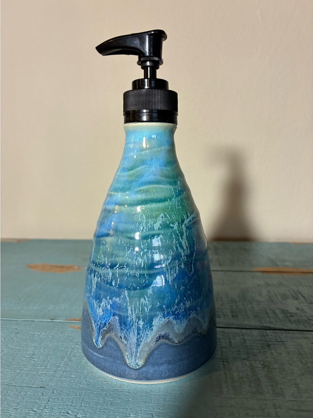 Handmade Ceramic Blue-Green Soap Dispenser